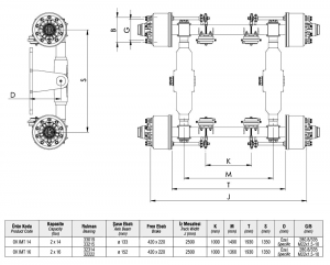 10 Bolts Tandem Axle Group Technical Drawing