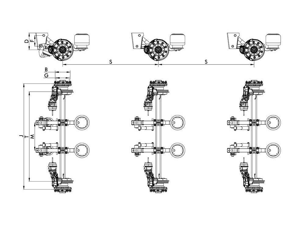 Disc Brake Axle Technical Drawing
